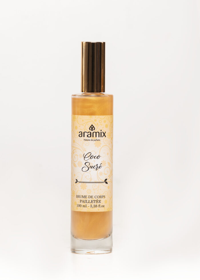 Brume de corps pailletée Coco Sucré – Parfum exotique et éclat doré – Image 1